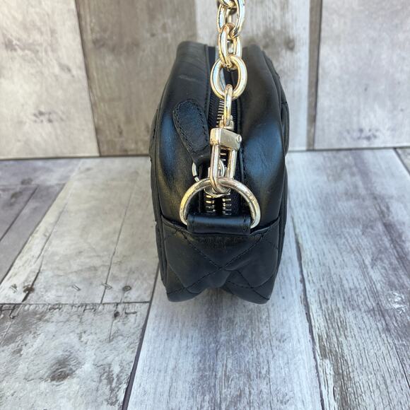 Brighton Mini Purse Handbag Black Quilted Leather Chain Zipper Preppy Minimalist - Picture 3 of 13